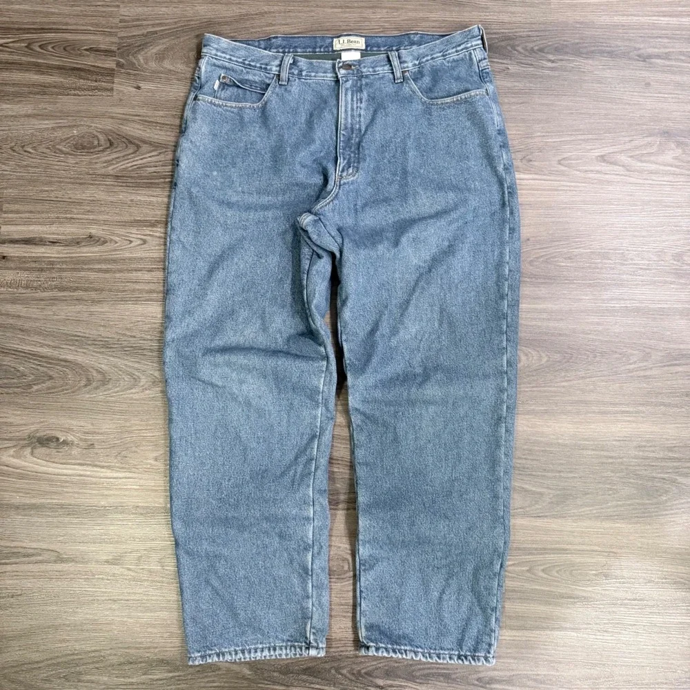 LL Bean Relaxed Fit Fleece/Blanket Lined Jeans 40x31(tag32)Blue Cotton Blend